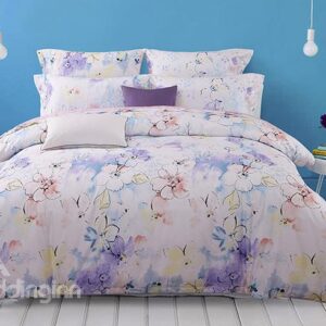 Beautiful Flowers Reactive Printing 4-Piece Cotton Duvet Cover Sets