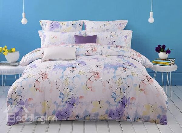 Beautiful Flowers Reactive Printing 4-Piece Cotton Duvet Cover Sets