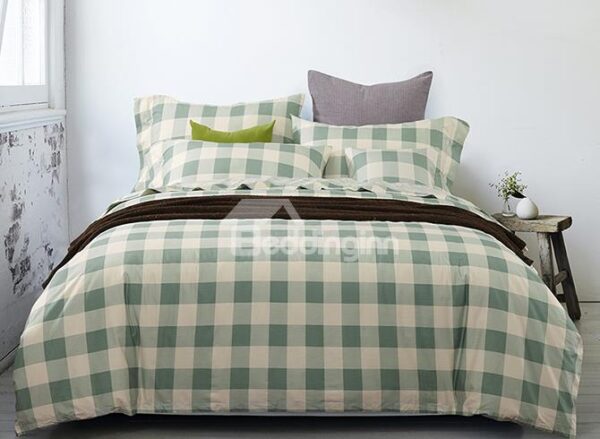 Refreshing Green Plaid Design 4-Piece Duvet Cover Sets