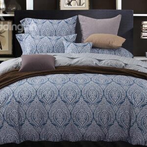 Exotic Jacquard Design Dark Blue 4-Piece Cotton Duvet Cover Sets