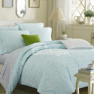 Graceful Small Flowers Print Sky Blue Cotton 4-Piece Duvet Cover Sets