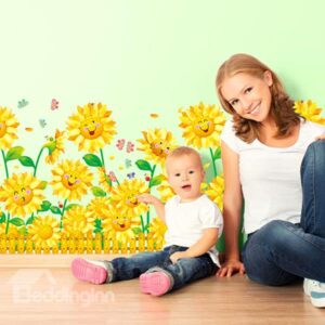 Cartoon Smiling Sunflowers Skirtline Removable Wall Sticker