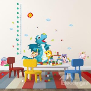 Cartoon Dinosaur Growth Chart Removable Wall Sticker