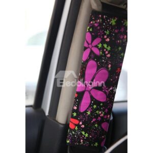 Colorful Concise Purple Floral Car Seat Belt Cover