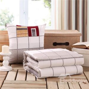 Soft Convertable Quillow Lattice Patterned Blanket Car Pillow