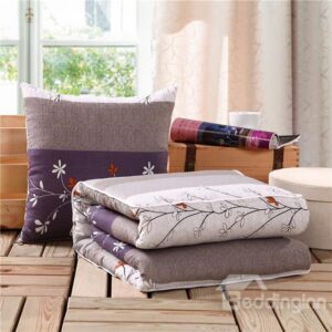 Soft Convertable Quillow Plants Patterned Blanket Car Pillows
