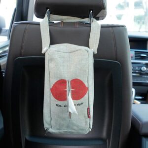 Creative Red Lips Patterned Linen Tissue Box Car Backseat Organizer