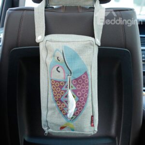 Creative Cheerful Fish Patterned Linen Tissue Box Car Backseat Organizer