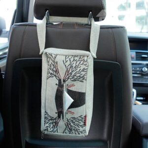 Creative Deer Patterned Linen Tissue Box Car Backseat Organizer