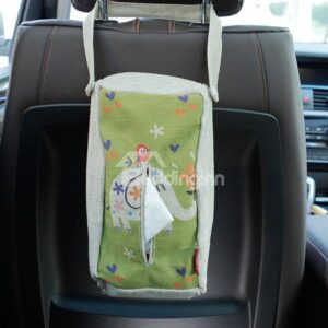 Creative Elephant Patterned Linen Tissue Box Car Backseat Organizer