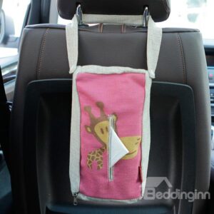 Creative Giraffe Patterned Linen Tissue Box Car Backseat Organizer