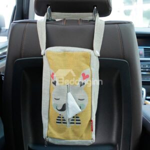Creative Moustache Rabbit Patterned Linen Tissue Box Car Backseat Organizer