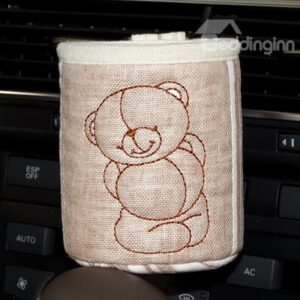 Cute Bear Patterned Linen Car Phone Holder