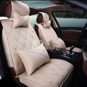 Comfortable and Warm Rhombus Patterned Linen Seat Cover Set