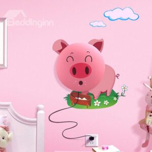 Creative Nursery Cute Little Pink Pig 3D Sticker LED Wall Light Nightlight