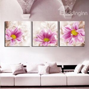 Romantic Pink Flowers 3-Panel Canvas Wall Art Prints