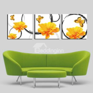 Unique Flowers and Butterfly 3-Panel Canvas Wall Art Prints