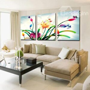 Unique Flowers Painting 3-Panel Canvas Wall Art Prints