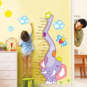 Cartoon Long Nose Elephant Growth Charter Removable Wall Sticker