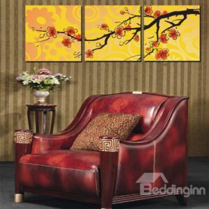 Gorgeous Branch of Plum Flowers Canvas 3-Panel Wall Art Prints