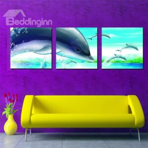 Wonderful Dolphins Bedroom Nursery Wall Decoration Canvas 3-Panel Wall Art Prints