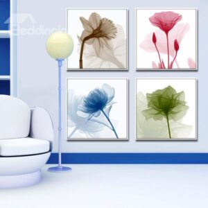 Fantastic Abstract 4-Color Flowers Canvas 4-Panel Wall Art Prints