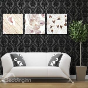 Abstract Flower and Leaves Canvas 3-Panel Wall Art Prints