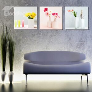 Wonderful Flowers in Vase Canvas 3-Panel Wall Art Prints