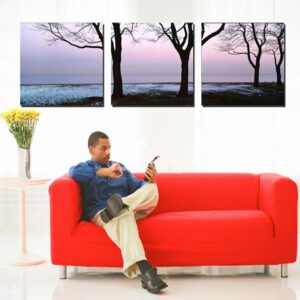 Unique Trees Profile in Winter Dusk Canvas 3-Panel Wall Art Prints