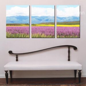 Beautiful Lavendar Field with Hills in the Distance Canvas 3-Panel Wall Art Prints