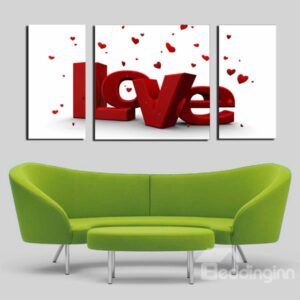 Romantic Love in Red Capital Letters Canvas 3-Panel Wall Art Prints