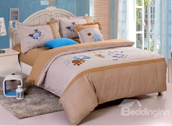 100% Cotton Lovely Bottom of The Ocean Print Kids Duvet Cover Set