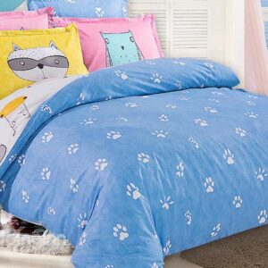 Super Cute Light Blue Paws Pattern Kids Duvet Cover Set