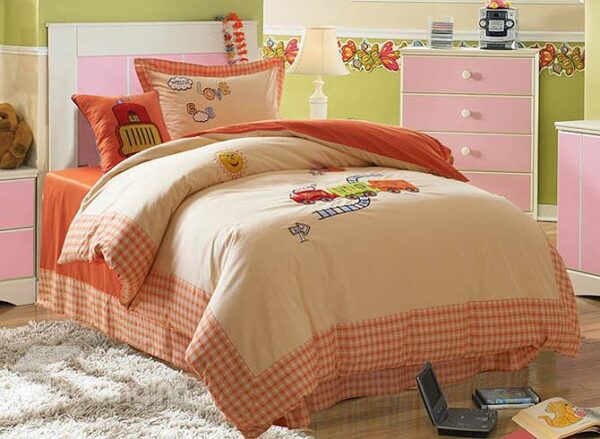 100% Cotton Warm Color Rail Way and Train Embroidered Kids Duvet Cover Set