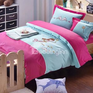 Delicate Mermaid Embroidered 100% Cotton Kids Duvet Cover Set