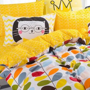 100% Cotton Colorful Leaves Pattern Kids Duvet Cover Set
