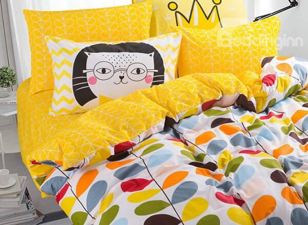 100% Cotton Colorful Leaves Pattern Kids Duvet Cover Set