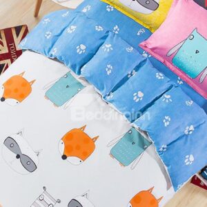Lovely Fox and Paws Pattern Kids Duvet Cover Set