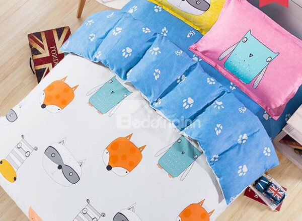 Lovely Fox and Paws Pattern Kids Duvet Cover Set