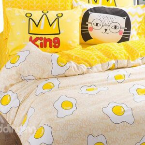 Super Cute Breakfast Eggs Pattern 100% Cotton Kids Duvet Cover Set
