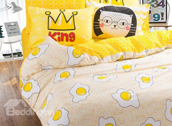 Super Cute Breakfast Eggs Pattern 100% Cotton Kids Duvet Cover Set