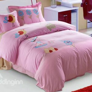 100% Cotton Lovely Flowers and Birds Print Kids Duvet Cover Set