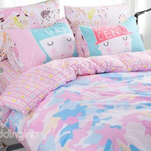 Lovely Pink Light Camouflage Pattern Kids Duvet Cover Set