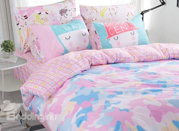 Lovely Pink Light Camouflage Pattern Kids Duvet Cover Set