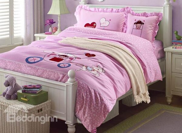100% Cotton Lovely Girl in Carriage Print Kids Duvet Cover Set