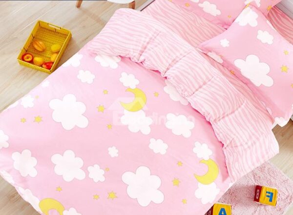 100% Cotton Lovely Clouds and Moon Pattern Kids Duvet Cover Set