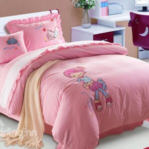 100% Cotton Lovely Sweet Girl Print Kids Duvet Cover Set