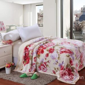 Super Thick Coral Fleece Flowers Print Blanket