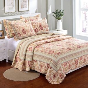 European Style Well-made Flowers Print 3-Piece Cotton Bed in a Bag