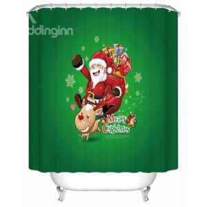 Happy Funny Santa Clause and Deer Shower Curain